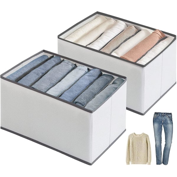 Tøjopbevaring, 2 stk. Sammenklappelig tøjopbevaringsarrangør, tøjopbevaringsboks med 7 rum til jeans, bukser, t-shirt, tørklæde, 36cm*25cm*