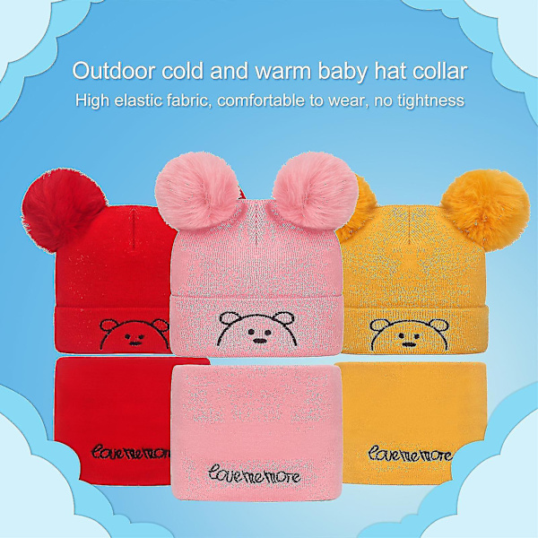 Baby Stickad Mössa Icke-Fällande Andas Levande Färg Beanies Stickade Vintermössor Med Plyschboll För Småbarn（Gul）