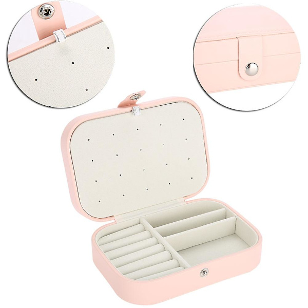 Bærbar smykkeskrin øreringe ørestik ring halskæde holder opbevaringsarrangør etui (Pink)