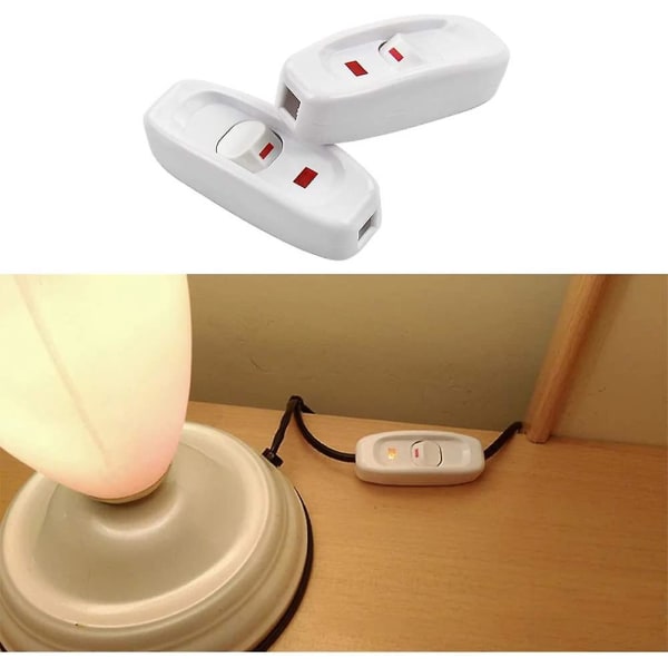 2-pak Ac 250v 10a Inline På/av Vippebryter Skrivebordslampe Kabelbryter Med Hvit Led-indikator