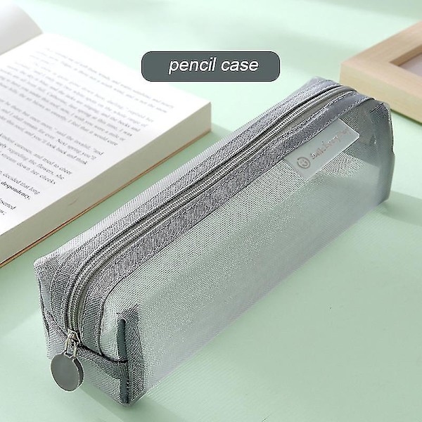 Transparent Pennfodral Stor Kapacitet Rutnät Bärbar Pennväska Enkel Förvaring Pennlåda Kontor Skola Material Box| | -（Vit）