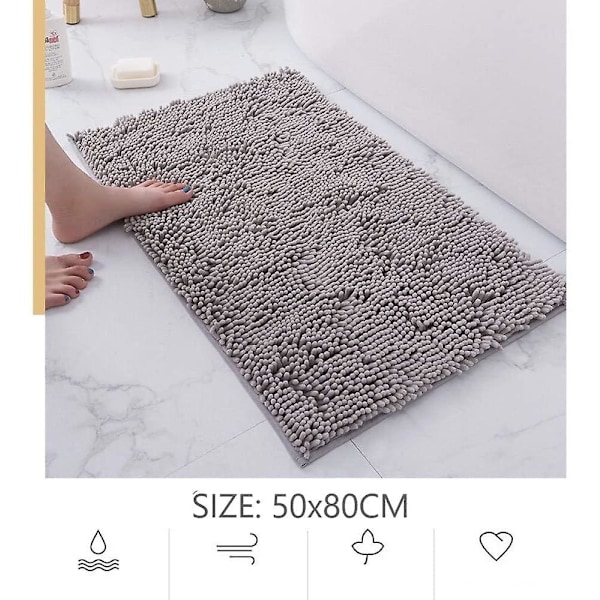 Liukumaton imukykyinen kylpyhuonematto 80cmx50cm Chenille Mikrokuitu Kylpyhuone Suihkumatto, Harmaa (80cm*50cm, Harmaa)