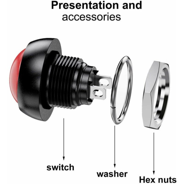 12 st 12 mm Vattentät Ögonblicklig Tryckknapp SPST På/Av 3A/3V-5V-9V-12V-24V-230VAC Upplåsbar Rund Knapp för Bil Trumpet PC Bordslampa Dörrklocka