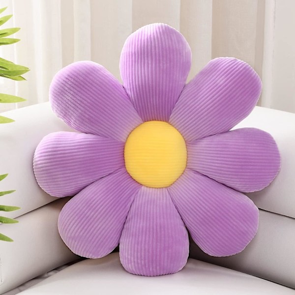 Blomsterpute, blomsterformet pynteputerumpepute, blomstergulvpute, sittepute, søt romdekor og plysjpute for soveromssofa (lavendel)