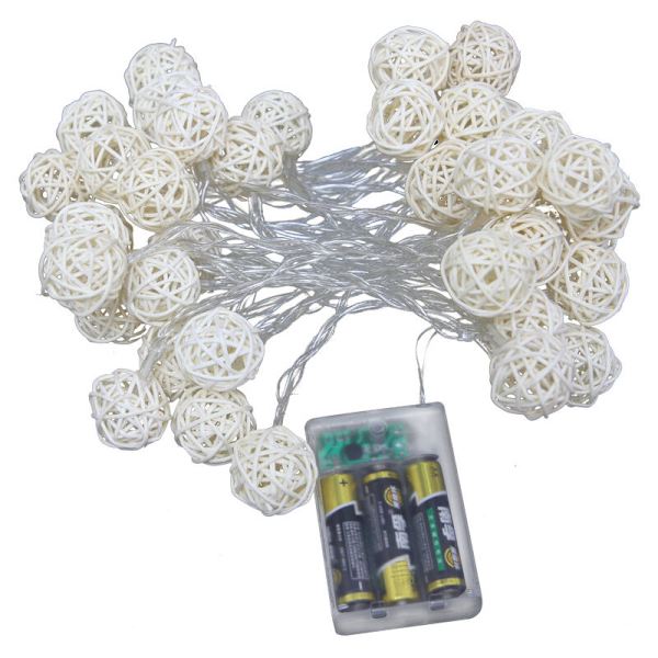 Batteridrivna 20 LED-slingljus, 20 Globe Rattan Balls Julbelysning för Halloween (Vit)