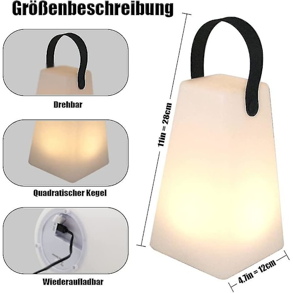Bærbar dimbar utendørs bordlampe, Rgb bordlampe trådløs 8 farger med fjernkontroll（Firkant）