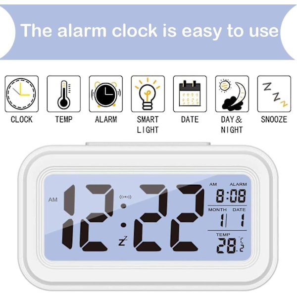 Uppgraderad digital väckarklocka, stor LCD-skärm sängklocka med temperatur