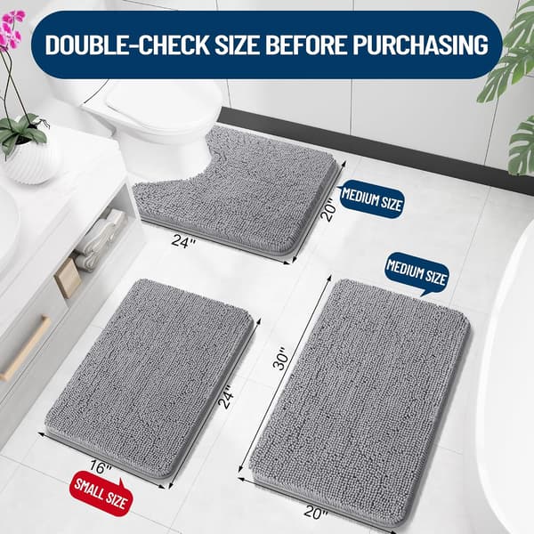 Superblød absorberende chenille badeværelsesmåtte, skridsikker hurtigtørrende maskinvaskbar bademåtte til badekar og bruser, grå, 24x16
