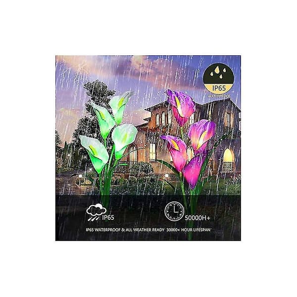 2 st utomhus solcellslampor LED Calla blomma ljus-lila