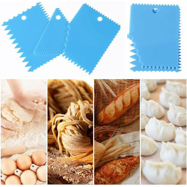 Skrapsats, plastdegskrapsats, 6 delar degskärare degspade lätt att rengöra mångsidig skrapa för tårta bakverk bröd DIY pannkakor (blå)