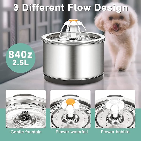 Kattvattenfontän, tyst chattfontän i 4 steg 2,5 l, kattvattenfontän med LED-ljus och filter