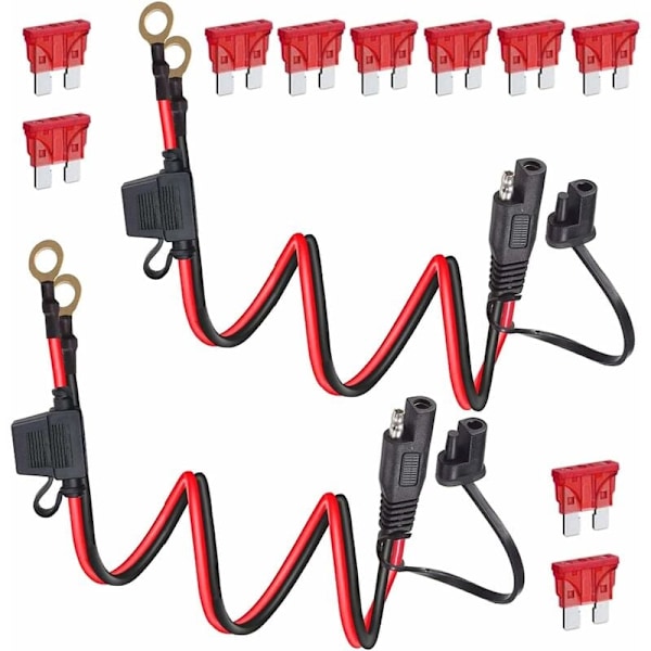 2 st SAE 2FT 12V 0,6 m SAE snabbkoppling ringsele, SAE hane till O-ring startkabel, 2-polig snabbkoppling förlängningskabel, 2 x 10A säkringar