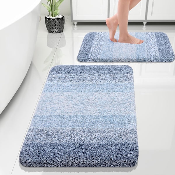 Luksus Kylpyhuoneen Mattosetti 2 Kpl, Mikrokuitu Kylpyhuoneen Matto, Pehmeä ja Imeytyvä, Liukumaton Raidallisella Designilla, Konepestävä (30\"x20\"+24\"x16\", Sininen)