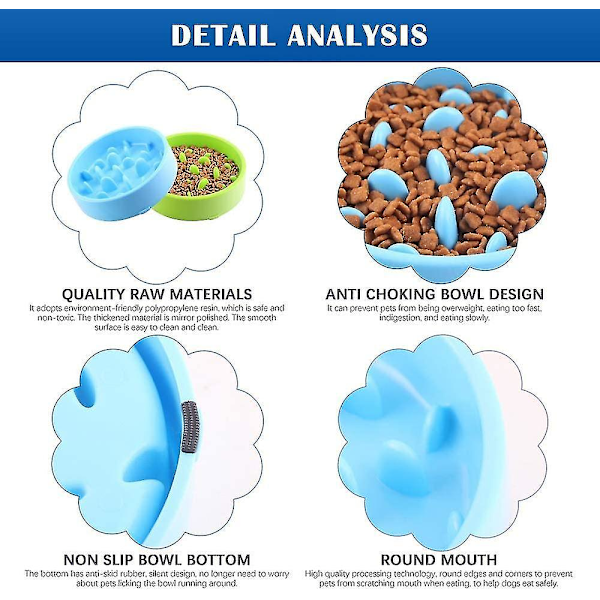Hundeskål, 2 stk. plast anti-strangulering kjæledyrskål, kjæledyr sakte matskål for å hjelpe fordøyelsen (farge: Blå