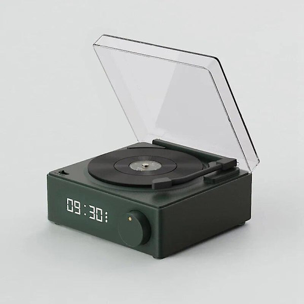 Retro vinyl trådlös Bluetooth-högtalare väckarklocka liten skivspelare bärbar högkvalitativt ljud hemma smart stereo（svart)