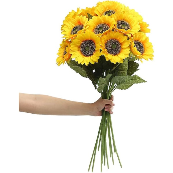 6 kpl Keinotekoisia auringonkukankukkia pitkävartisia silkkiä teko-auringonkukkia koristeeksi ulkona kotiin häät keltainen sisustus