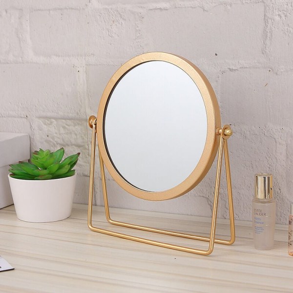360° rund retro sminkspegel - Justerbar roterande bordsspegel Metallram Byrå Liten stående spegel MODOU