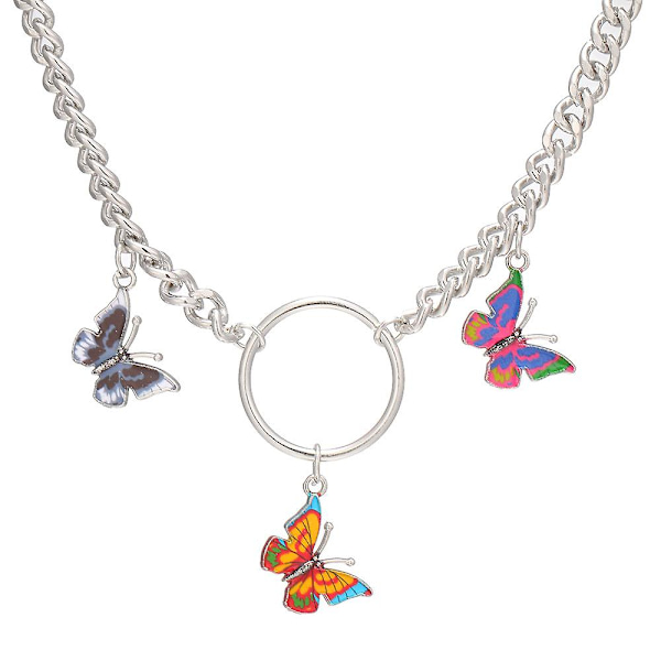 Trendig färgglatt fjärilshänge Temperament Cool Tjock kedja Halsband (silver)