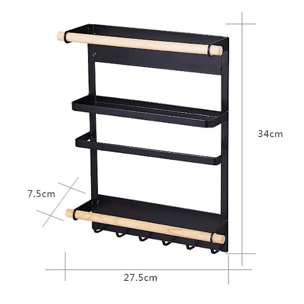 Magnetisk pappershanddukshållare för kylskåpsdörr, rostfria kryddburkar, skåp, multifunktionell (svart)