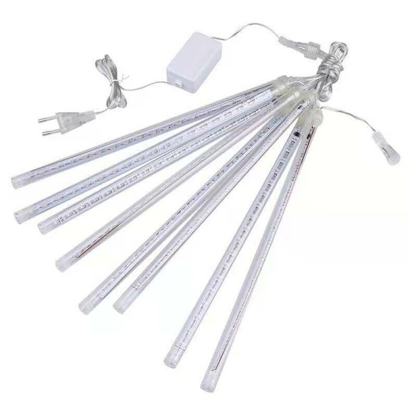 Ljusrosa LED-effekt Meteorskur Diamant Istappar Inomhus Utomhus Jul 30cm [Set om 8] Sol Fjärrkontroll Varmvitt Ljus