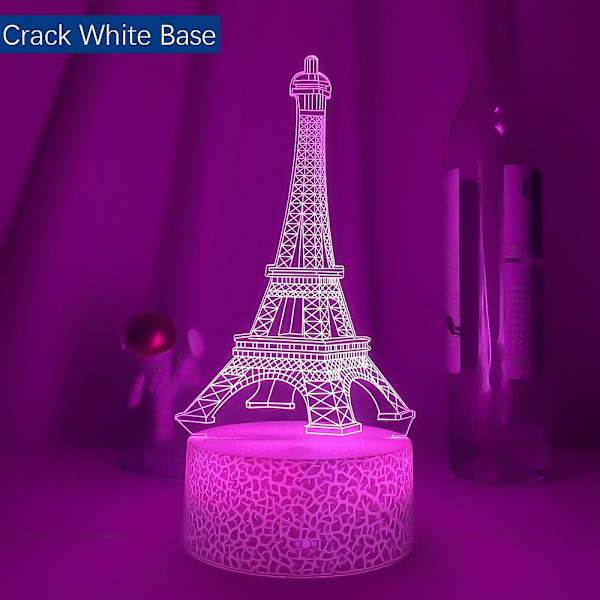 Ny 3d LED-ljus natt kreativt Eiffeltorn barn bordslampa hologram illusion sovrum vardagsrum 7 färger USB LED-ljus lamporCrack vit