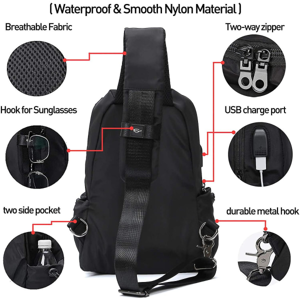 Pieni musta olkalaukku, crossbody-reppu miehille ja naisille, kevyt