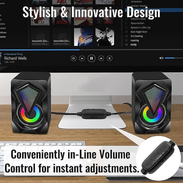 Pc Desktop Højttalere Mini Rgb Stereo Højttalere Med Farverig Led Lys Til Computer Bærbar