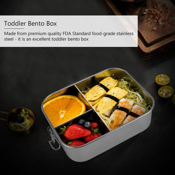 Rustfritt stål Bento Box Lunsjbeholder, 3-roms 1400 ml (Sølv)