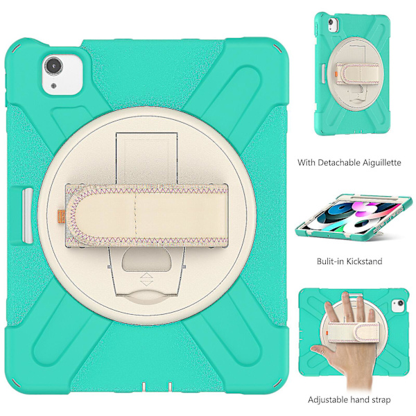Nytt handrem-designfodral för iPad Air4 10,9 tum med justerbart stativ, pennhållare, fallskyddsskydd（Mintgrön）