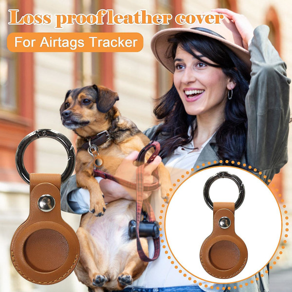 For Airtag Leather Case Cover Nøkkelring Sleeve Shell Skin Tracker-Protector Cover