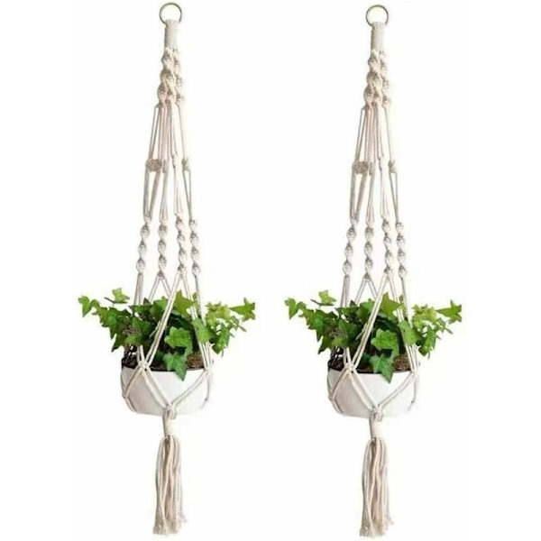 Växt hängare makramé hängande korg bomull rep växt hållare hängande korg 105cm set av 2