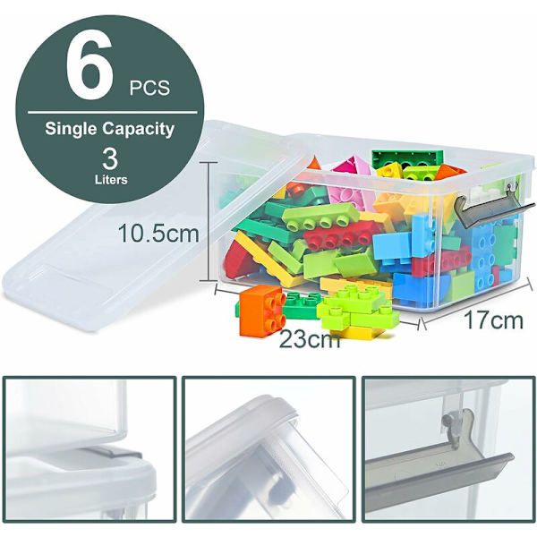 3L förvaringsbehållare med lock, stapelbara plastbehållare för smådelar, 23 x 17 x 10,5 cm