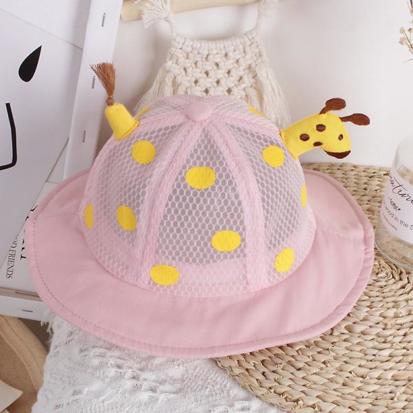 Kreativ tredimensjonal giraffdesign barnesolhatt, floppy strandhatt, bred brem, justerbar hetteomkrets 50 cm (rosa + mesh)