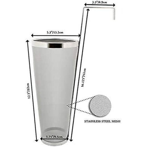 Brew Hopper Spider Filter, ProMaker 1 Gallon Rustfrit Stål, 300 Micron Mesh Patron Hops til Ølfilter (5,3 X 16 tommer)