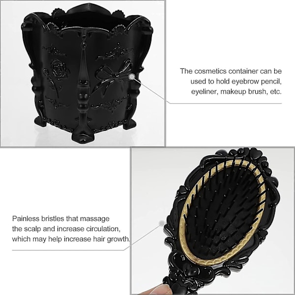 Vintage kädessä pidettävä peilikampasetti, 5 kpl Vanity Makeup Mirror Hair Brushes Comb Set Detangling Hair Brush Rat Tail Comb With Comb Holder