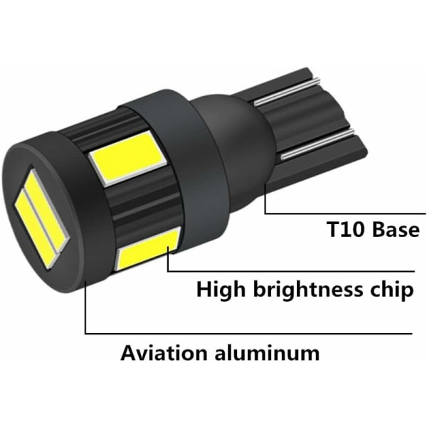 T10 w5w LED-lampa 12V 24V Vit 6000K, ingen polaritet Designad för 2825 194 168 158 (4-pack) [Energiklass A+]