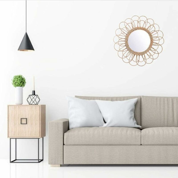 Rattan Hängande Spegel - Boho Spegel Väggdekor - Spegel för Lägenhet Vardagsrum Sovrum Modern Heminredning