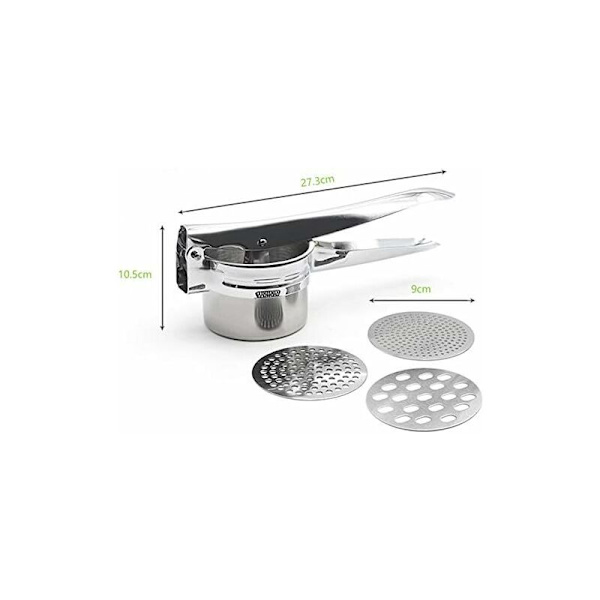 Rostfri potatispress med 3 utbytbara skivor för potatis, grönsaker, gnocchi och barnmat, enkel att använda