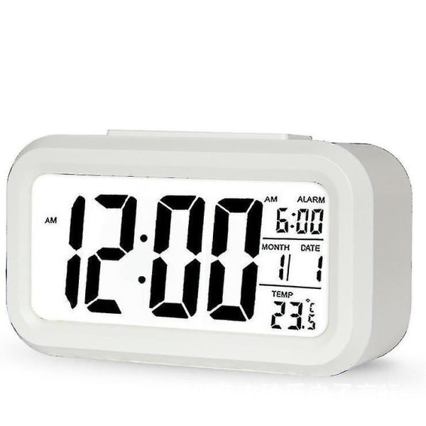 Digital väckarklocka Smart nattlampa vid sängkanten med temperatursnooze LCD-sifferskärm (Vit)
