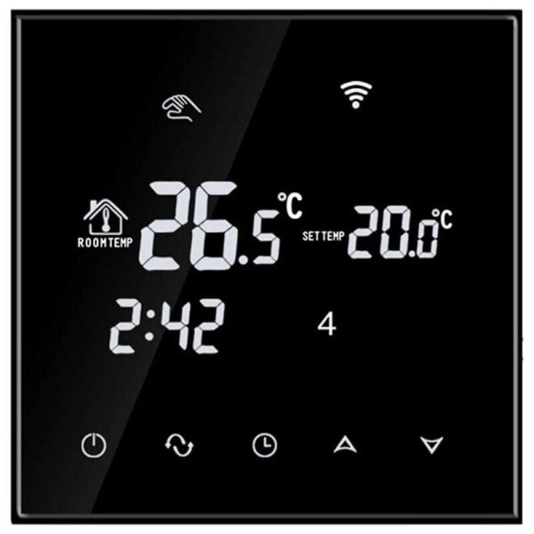 Programmerbar elektrisk termostat Smart digital rums termostat med glas pekskärm 230V 16A Svart