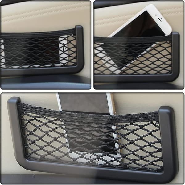 Bilopbevaringsnetposer Sort Mesh Organizer Nets Elastiske Nylon Smartphoneholdere Med Plastikrammer Til Auto Og Rv(2stk, Sort)