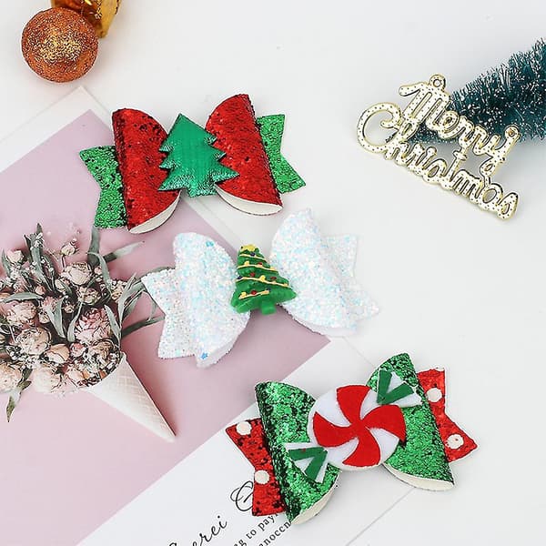 Elkhårnåle Sequin Hårklemme Glitter Sløjfe Spænde Julefest Tilbehør