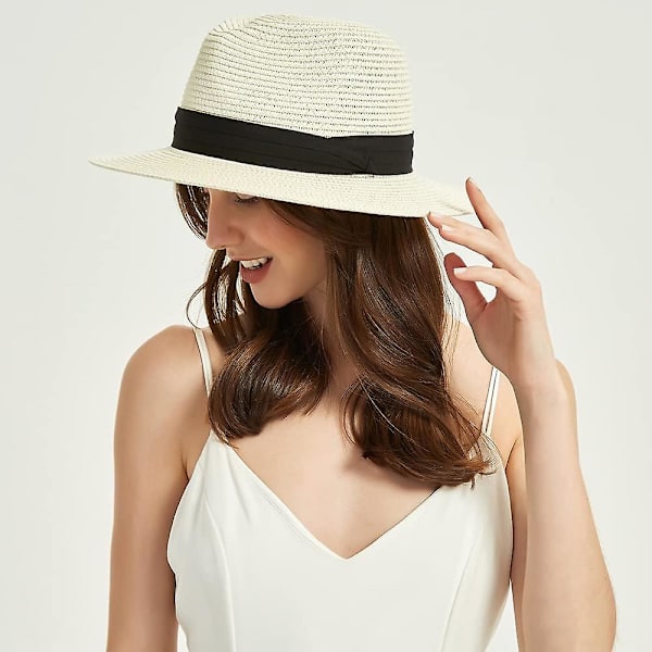 Dame Solhat i Halm Panama Strandhat