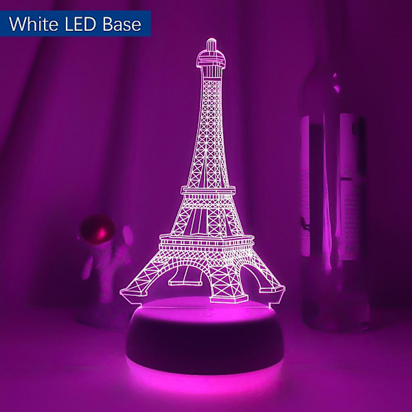 Ny 3d LED-ljusnatt Kreativ Eiffeltorn Barn Bordlampa Hologram Illusion Sovrum Vardagsrum 7 Färger Usb LED-ljuslampor Vit LED