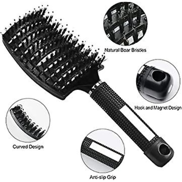 (Noir)Brosse Cheveux, Brosse Poil de Sanglier, Professionnelle Incurve Ventile pour Coiffeur Outils de Coiffure Schage Rapide Brosses de Massage Dm