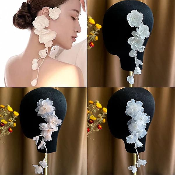 Håndlaget blomsterhodeplagg Blomsterøreheng Elegante øredobber for brud