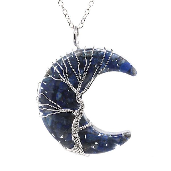 Chakra Krystall Halskjede Livets Tre Wire Wrapped Måne Gem Pendant