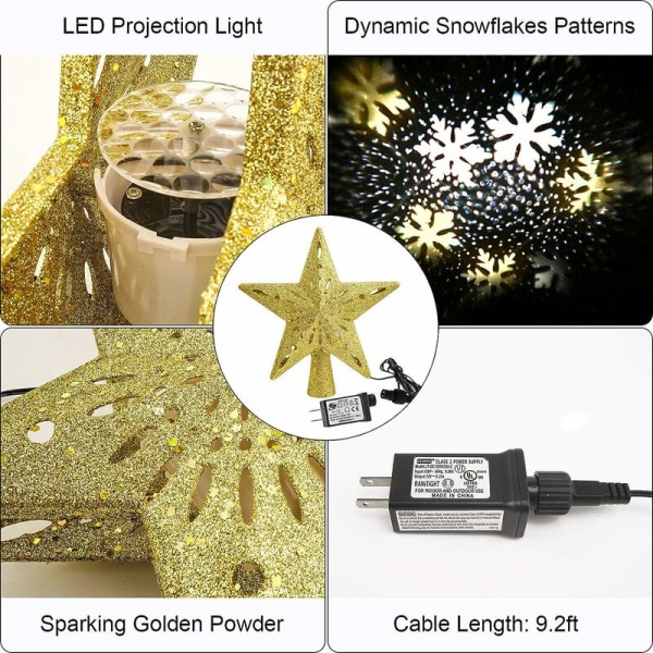 Julgran dekorerad med LED-snöflingasstjärnor, 2 i 1 3,75" Guldschalottenlök dekorerad julgran (guld)