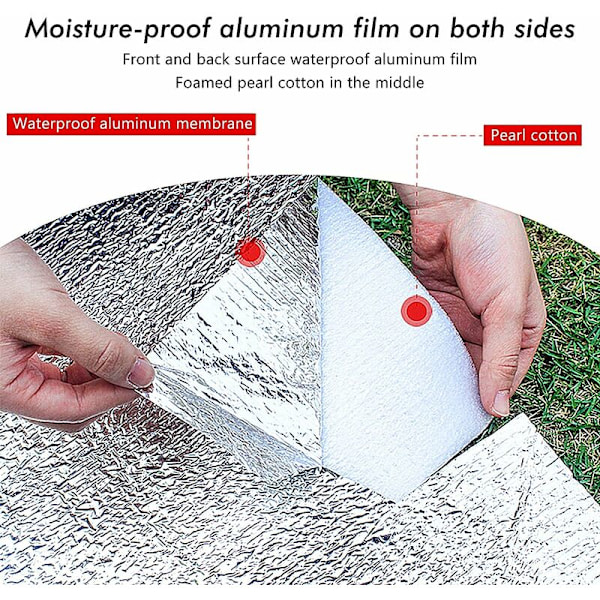 Camping isoleringsmatta 200x150cm Fällbar aluminium isoleringsmatta Skum isoleringsmatta för utomhuscamping Vandring Picknick (Silver)
