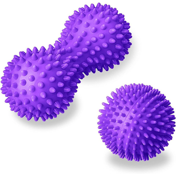 Massasjeball, 7,5 cm Piggmassasjeball og 15 cm Fotmassasjerulle, Massasjeballsett - For å slappe av stramme muskler, Lilla